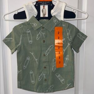 Andy & Evan Olive Skateboard Print Kids Button Down Shirt
